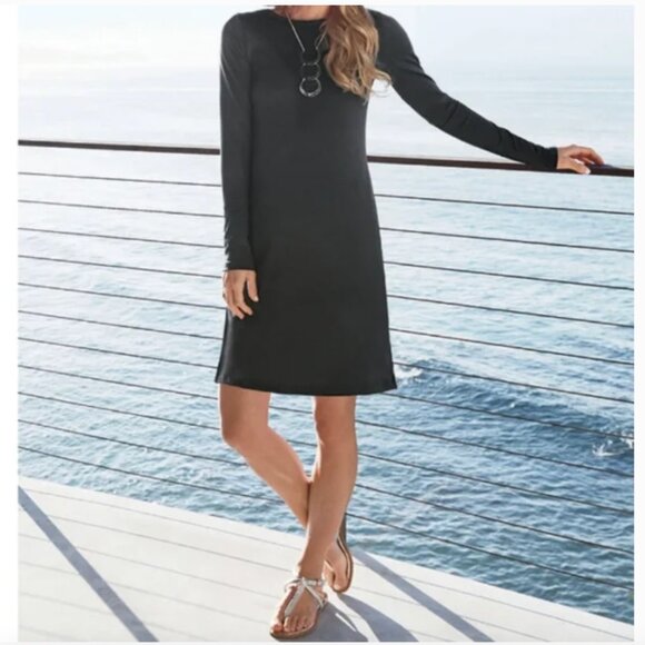 Solumbra 100% UV Protection StretchShade Travel Long Sleeve Dress Black XS - Picture 2 of 8